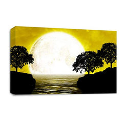 LR Abstract Landscape Wall Art Picture – Black, White & Mustard Seascape Framed Canvas Print | Ready to Hang | Modern Wall Art for Living Room, Bedroom & Office