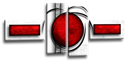 LR Red Abstract Wall Art Picture Red Black White Stripes Circles Framed Split Panel Print Ready to Hang