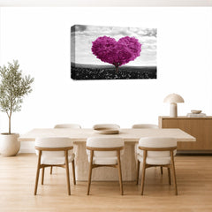 LR Floral Love Heart Tree Wall Art Picture – Purple, Grey & Plum Framed Canvas Print | Ready to Hang | Modern Wall Art for Living Room, Bedroom & Office
