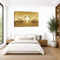 LR Love Heart Swans Wall Art Picture – Cream & White Framed Canvas Print | Ready to Hang | Modern Wall Art for Living Room, Bedroom & Office