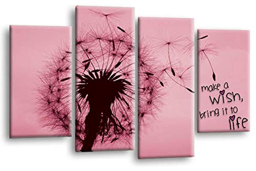 LR Abstract Floral Wall Art Picture Make a Wish Quote Grey Pink Framed Split Canvas Print