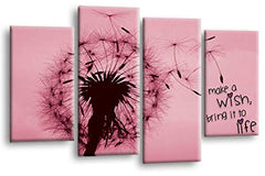 LR Abstract Floral Wall Art Picture Make a Wish Quote Grey Pink Framed Split Canvas Print