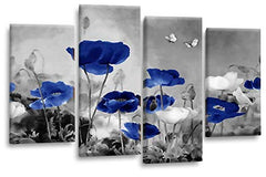 LR Floral Wall Art Grey Blue Chinese Poppy Flower Canvas Split Picture Love Landscape Print