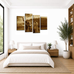 LR Large Highland Cattle Wall Art Picture Framed 4 Panel Split Canvas Print | Ready to Hang | Modern Wall Art for Living Room, Bedroom & Office