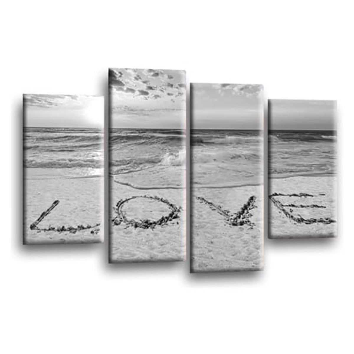 LR Sunset Love Quote Wall Art Picture – Grey & White Framed 4 Panel Split Canvas Print | Ready to Hang | Modern Wall Art for Living Room, Bedroom & Office