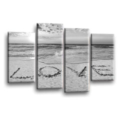 LR Sunset Love Quote Wall Art Picture – Grey & White Framed 4 Panel Split Canvas Print | Ready to Hang | Modern Wall Art for Living Room, Bedroom & Office