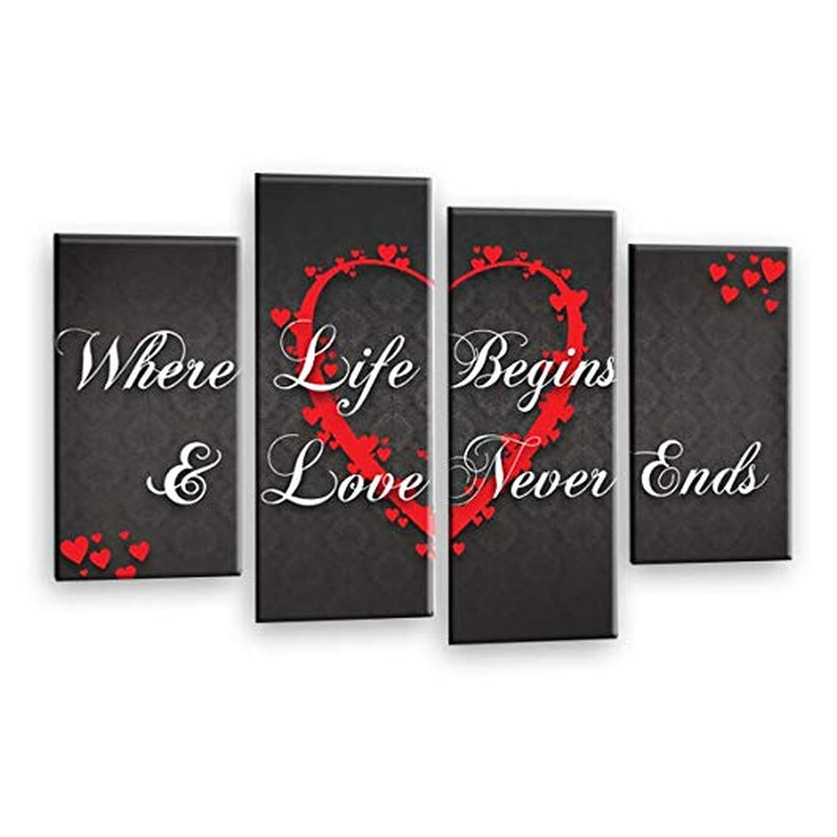 LR Love Quote Wall Art Picture – Grey & Red Framed 4 Panel Split Canvas Print | Ready to Hang | Modern Wall Art for Living Room, Bedroom & Office