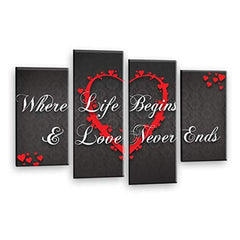 LR Love Quote Wall Art Picture – Grey & Red Framed 4 Panel Split Canvas Print | Ready to Hang | Modern Wall Art for Living Room, Bedroom & Office