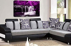 LR Purple Waterfall Canvas Wall Art Picture Forest Landscape Grey White Framed Print Ready to Hang