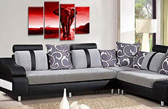 LR Elephant Sunset Wall Art Picture Red Grey Animal Africa Framed Split Canvas Print Ready to Hang