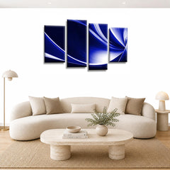 LR Abstract Wall Art Picture – Blue, Black & White Modern Framed 4 Panel Split Canvas Print | Ready to Hang | Modern Wall Art for Living Room, Bedroom & Office