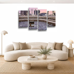 LR Islamic Hajj Mecca Wall Art Picture Framed 4 Panel Split Canvas Print | Ready to Hang | Modern Wall Art for Living Room, Bedroom & Office