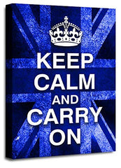 LR Keep Calm Wall Art Canvas Picture Carry On Blue White Union Jack Home Framed Panel Print Ready to Hang