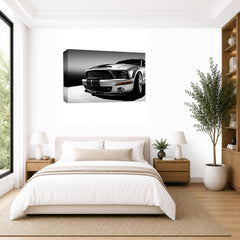 LR Ford Mustang Car Wall Art Picture – Silver Sports Framed Canvas Print | Ready to Hang | Modern Wall Art for Living Room, Bedroom & Office