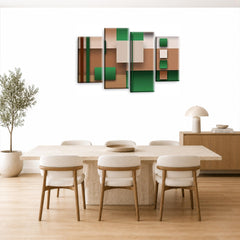 LR Green Abstract Wall Art Picture – Cream Modern Framed 4 Panel Split Canvas Print | Ready to Hang | Modern Wall Art for Living Room, Bedroom & Office