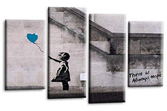 LR Banksy Heart Art Print Teal Grey Balloon Girl Framed Canvas Split Wall Picture Ready to Hang