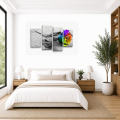 LR Floral Rainbow Rose Wall Art Picture Framed 4 Panel Split Canvas Print | Ready to Hang | Modern Wall Art for Living Room, Bedroom & Office