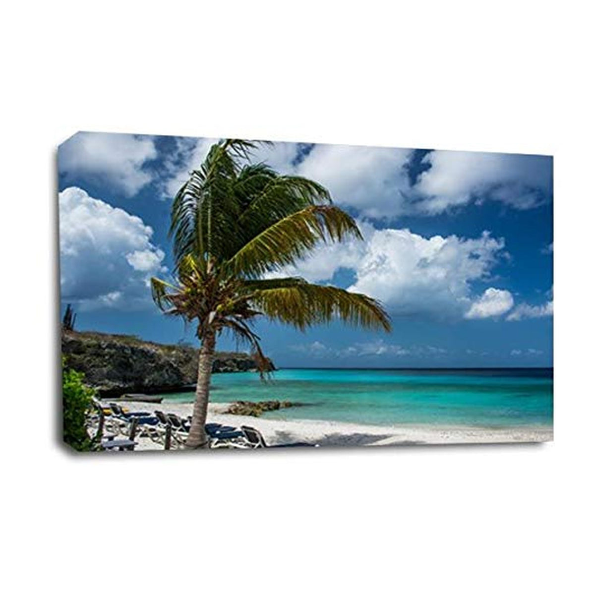 LR Sunset Beach Tropical Wall Art Picture – Seascape Framed Canvas Print | Ready to Hang | Modern Wall Art for Living Room, Bedroom & Office