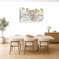 LR Family Love Quote Wall Art Picture – Gold & White Framed Canvas Print | Ready to Hang | Modern Wall Art for Living Room, Bedroom & Office