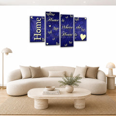 LR Love Quote Home Wall Art Picture – Blue & Cream Framed 4 Panel Split Canvas Print | Ready to Hang | Modern Wall Art for Living Room, Bedroom & Office