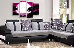 LR Landscape Canvas Wall Art Picture Black White Purple Big Moon Lake Floral Framed Split Panel Canvas Print