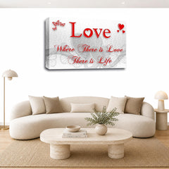 LR Love Wall Art Picture – Red & White Family Quote Framed Canvas Print | Ready to Hang | Modern Wall Art for Living Room, Bedroom & Office