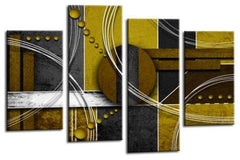 LR Abstract Wall Art Canvas Picture Mustard White Grey Circles Home Framed Split Panel Print Ready to Hang