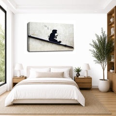 LR Banksy Bubble Girl Wall Art Picture – Grey & White Graffiti Art Framed Canvas Print | Ready to Hang | Modern Wall Art for Living Room, Bedroom & Office