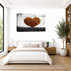 LR Floral Love Heart Tree Wall Art Picture – Grey & Brown Framed Canvas Print | Ready to Hang | Modern Wall Art for Living Room, Bedroom & Office