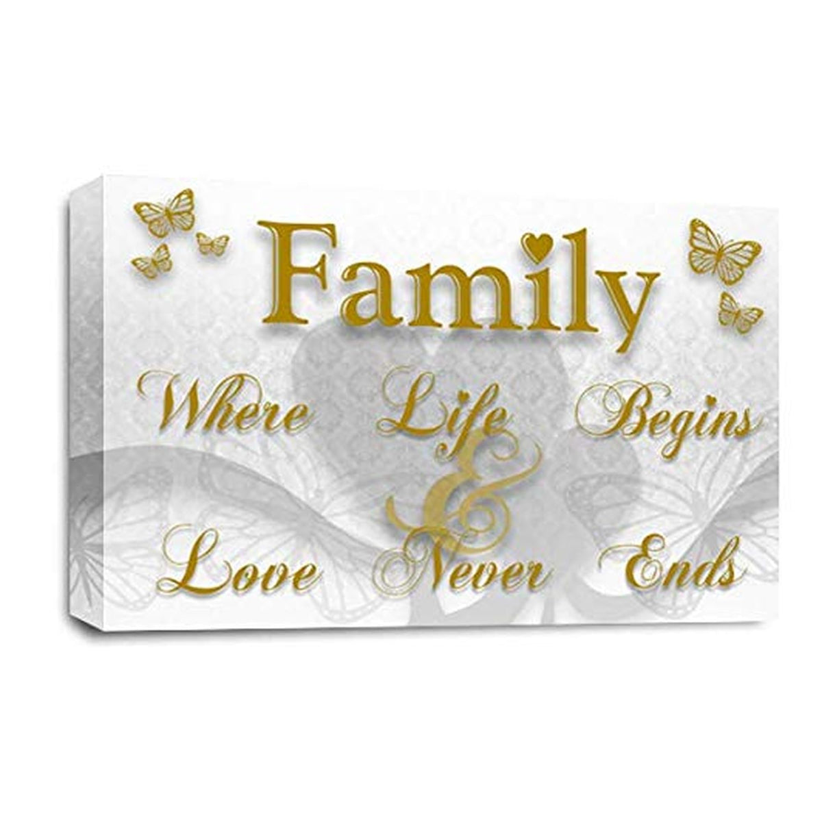 LR Family Love Quote Wall Art Picture – Gold & White Framed Canvas Print | Ready to Hang | Modern Wall Art for Living Room, Bedroom & Office