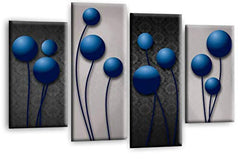 LR Blue Floral Rose Wall Art Picture Grey Abstract Flower Love Framed Split Panel Print Ready to Hang