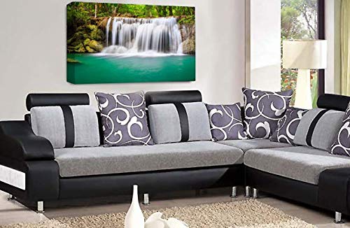 LR Teal Green Waterfall Canvas Art Picture Forest Landscape Grey White Home Wall Canvas Panel Print