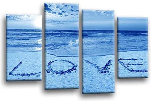 LR Love Quote Wall Art Picture – Blue & Cream Framed 4 Panel Split Canvas Print | Ready to Hang | Modern Wall Art for Living Room, Bedroom & Office