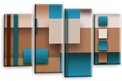 LR Teal Abstract Wall Art Picture Cream Squares Checks Framed Canvas Split Print Ready to Hang
