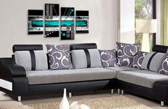 LR Abstract Wall Art Canvas Picture Teal White Black Stripes Home Framed Split Panel Print Ready to Hang