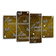 LR Live Laugh Wall Art Picture – Cream & Brown Love Quote Framed 4 Panel Split Canvas Print | Ready to Hang | Modern Wall Art for Living Room, Bedroom & Office