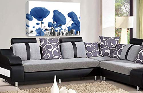 LR Floral Rose Wall Art Poppy Canvas Picture Blue White Flower Framed Print Ready to Hang