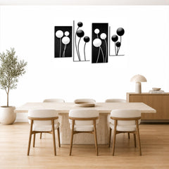 LR Floral Rose Wall Art Picture – Black & White Framed 4 Panel Split Canvas Print | Ready to Hang | Modern Wall Art for Living Room, Bedroom & Office