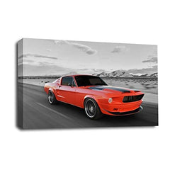 LR Ford Mustang Wall Art Picture – Red Sports Car Framed Canvas Print | Ready to Hang | Modern Wall Art for Living Room, Bedroom & Office