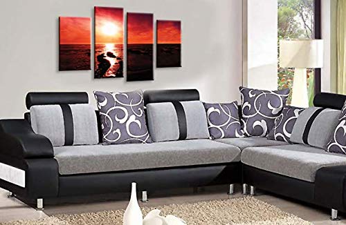 LR Sunset Beach Wall Art Picture Red Gold Seascape Love Framed Split Canvas Print Ready to Hang