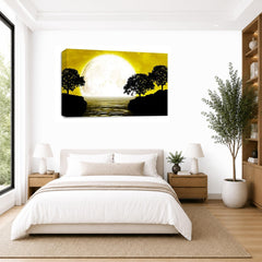 LR Abstract Landscape Wall Art Picture – Black, White & Mustard Seascape Framed Canvas Print | Ready to Hang | Modern Wall Art for Living Room, Bedroom & Office