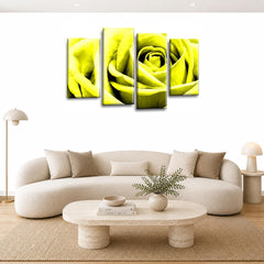 LR Wall Art Floral Yellow Rose Artwork Set of 4 Wall Art Picture Framed 4 Panel Split Canvas Print | Ready to Hang | Modern Wall Art for Living Room, Bedroom & Office