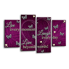 LR Live Laugh Wall Art Picture – Purple & Grey Love Quote Framed 4 Panel Split Canvas Print | Ready to Hang | Modern Wall Art for Living Room, Bedroom & Office
