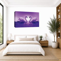 LR Love Heart Swans Wall Art Picture – Purple & White Framed Canvas Print | Ready to Hang | Modern Wall Art for Living Room, Bedroom & Office