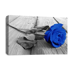 LR Floral Blue Rose Wall Art Picture – Grey & White Framed Canvas Print | Ready to Hang | Modern Wall Art for Living Room, Bedroom & Office