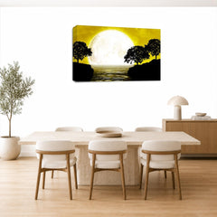 LR Abstract Landscape Wall Art Picture – Black, White & Mustard Seascape Framed Canvas Print | Ready to Hang | Modern Wall Art for Living Room, Bedroom & Office