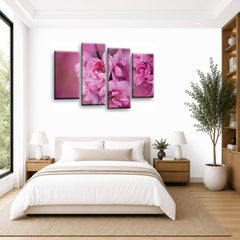 LR Floral Wall Art Picture – Pink & Cream Framed 4 Panel Split Canvas Print | Ready to Hang | Modern Wall Art for Living Room, Bedroom & Office