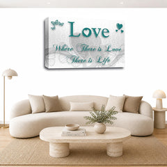 LR Love Quote Wall Art Picture – Teal & White Framed Canvas Print | Ready to Hang | Modern Wall Art for Living Room, Bedroom & Office