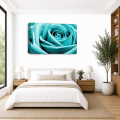 LR Floral Rose Wall Art Picture – Teal Framed Canvas Print | Ready to Hang | Modern Wall Art for Living Room, Bedroom & Office