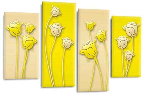 LR Floral Rose Canvas Art Picture Yellow Cream Flower Love Framed Split Panel Print